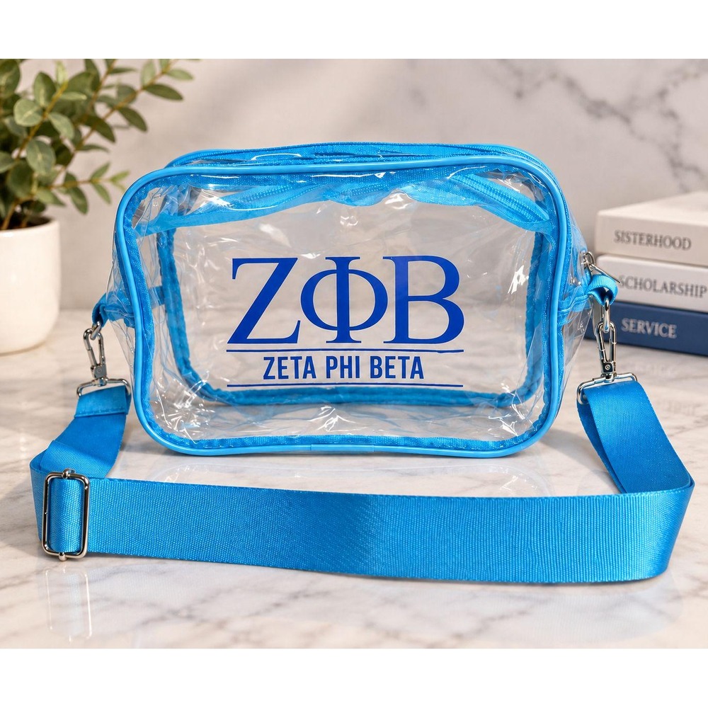 Zeta Phi Beta Clear Crossbody Bag ZPB Blue PVC Sorority Shoulder Bag